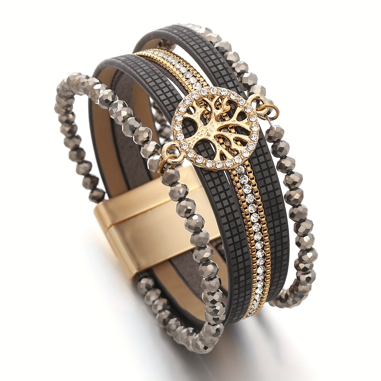 One Piece of Bohemian-Style Faux Leather Wrap Bracelets Featuring a Tree of Life Charm