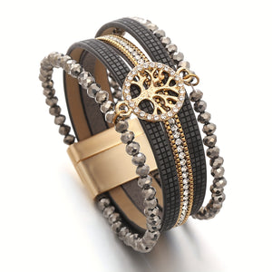 One Piece of Bohemian-Style Faux Leather Wrap Bracelets Featuring a Tree of Life Charm
