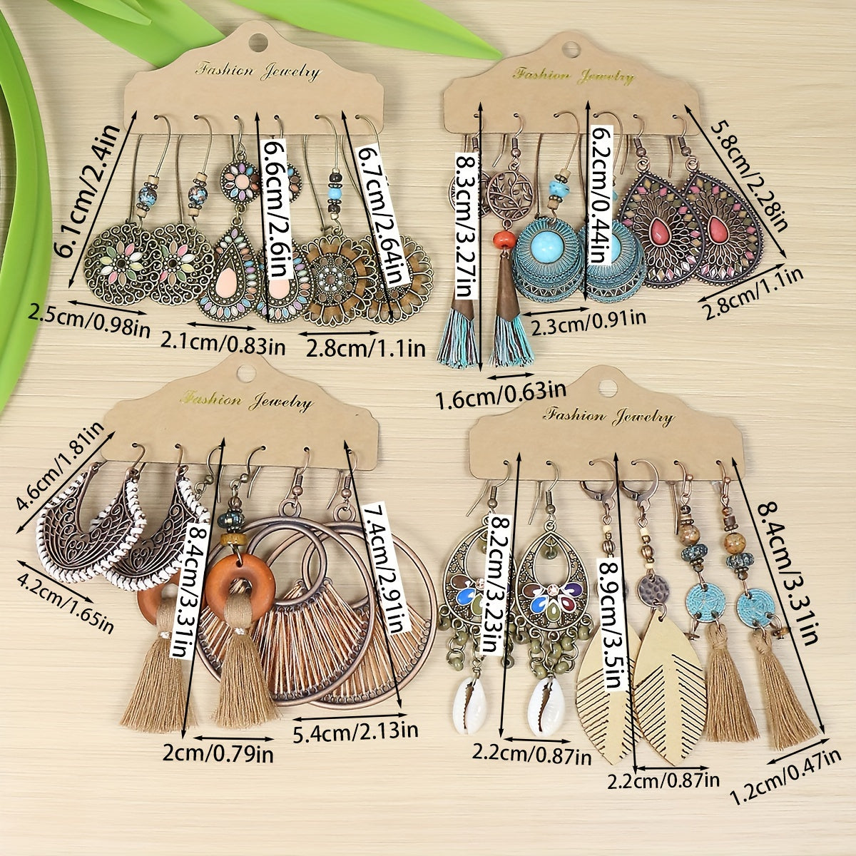 12 Pairs Bohemian Vintage Style Women's Fashion Dangle Earrings Set