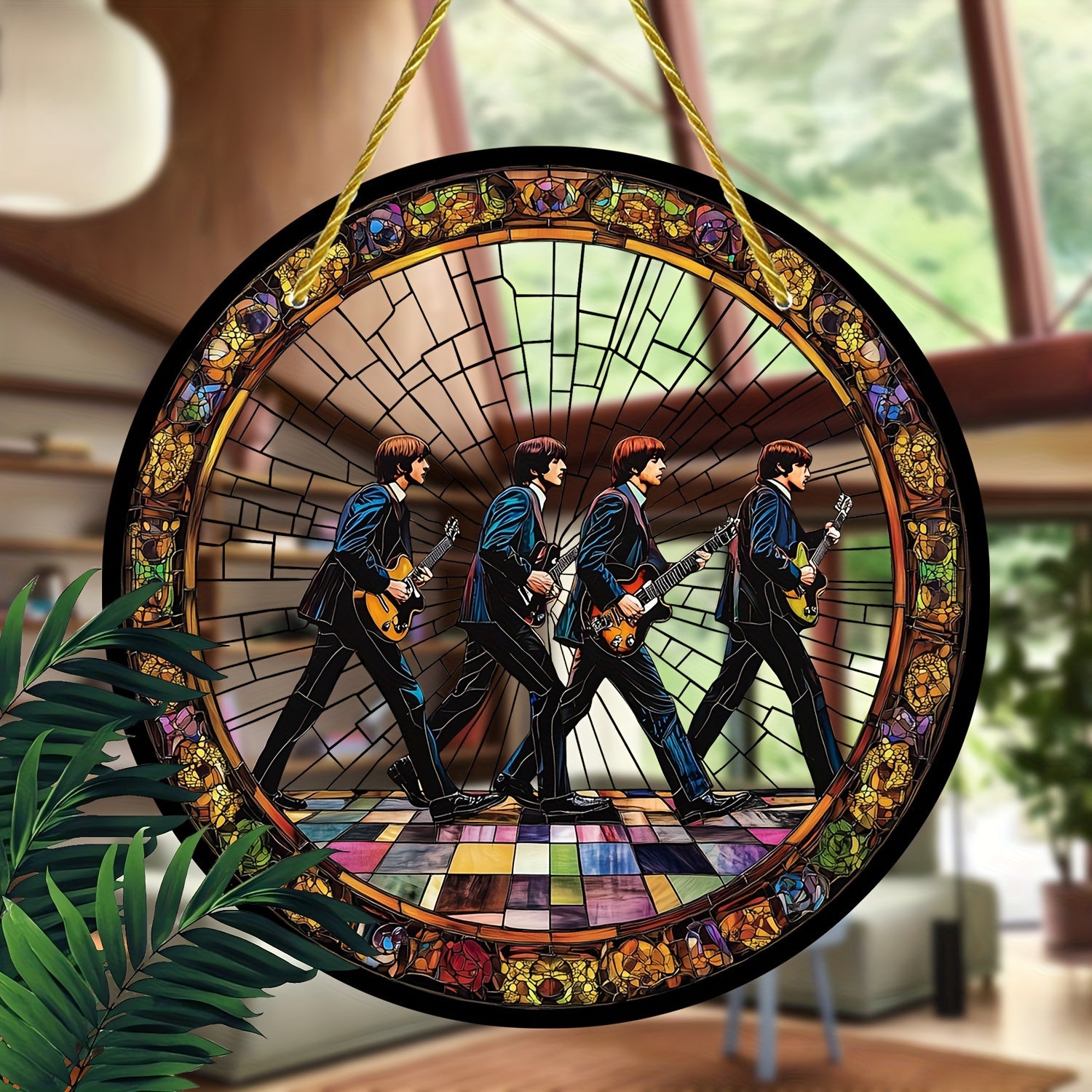 2D Flat, 2D Flat Display 8-Inch Acrylic Round Sun Catcher, Music Legend Stained Glass Style