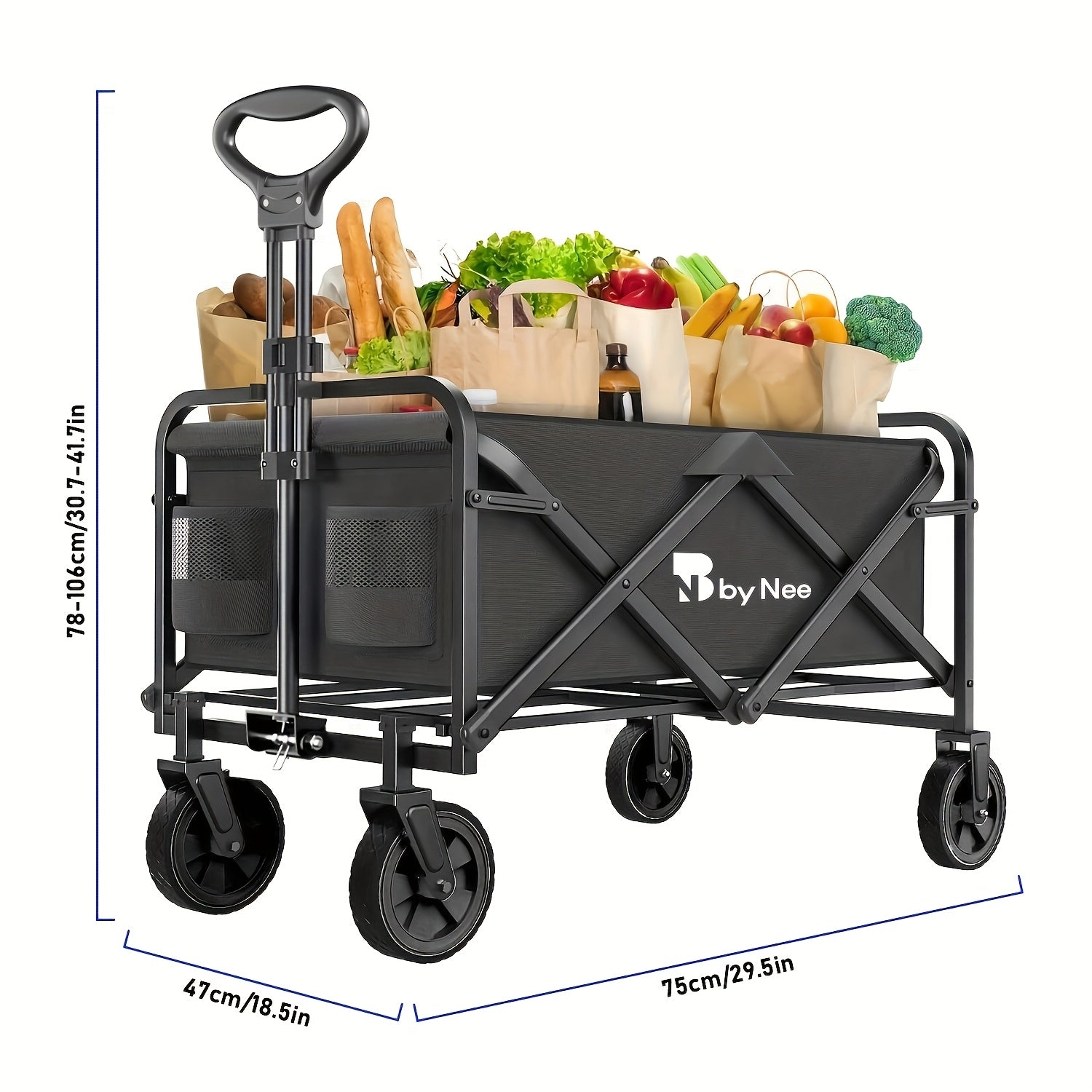 Versatile Collapsible Shopping Cart with Adjustable Height And 360° Non-Slip Wheels