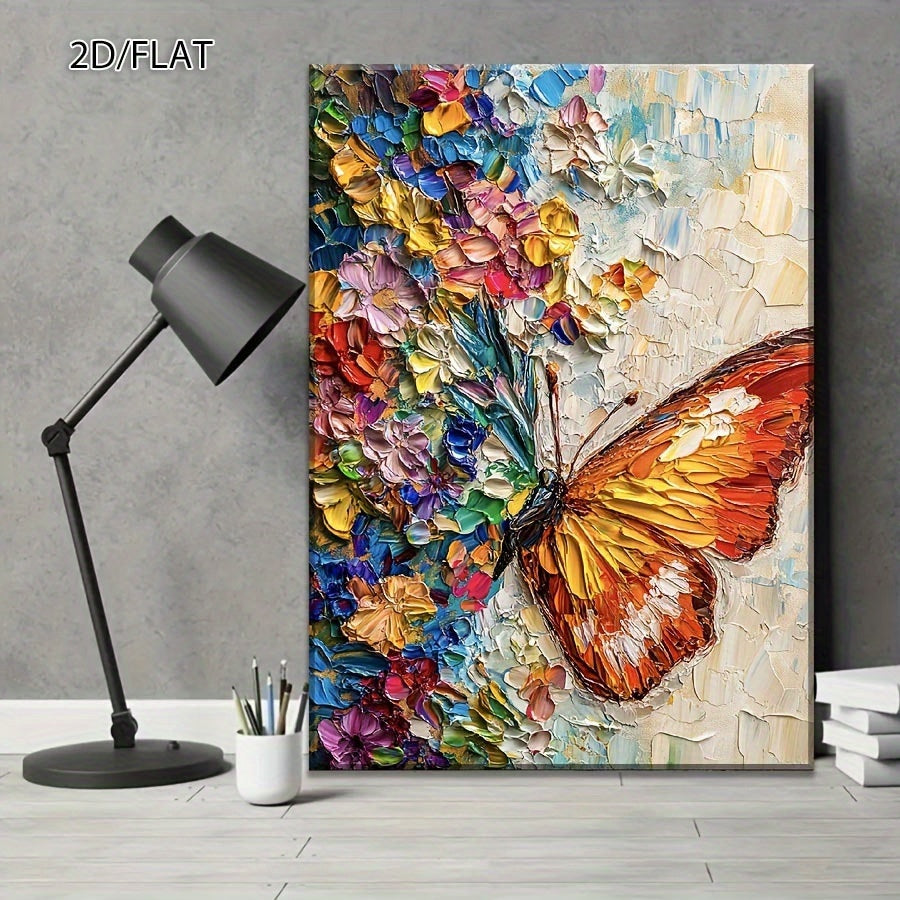 2D/FLAT Colorful Butterfly and Floral Flat High-Definition Print Modern Abstract Canvas