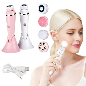 4-in-1 Electric Facial Cleansing Brush with Interchangeable Heads