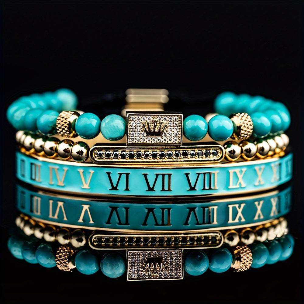 Set of 3 Luxury Royal Crown Men's Bracelets
