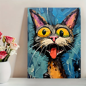 1pc Unframed Painting, Whimsical Cat Art Canvas Painting