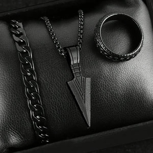 A 3pcs Arrow Jewelry Set for Men And Women, Including a Hip-Hop Chain, Bracelet, Ring, And Necklace.