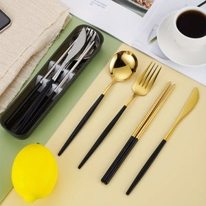 4pcs Stainless Steel Cutlery Set with Portable Cutlery Box