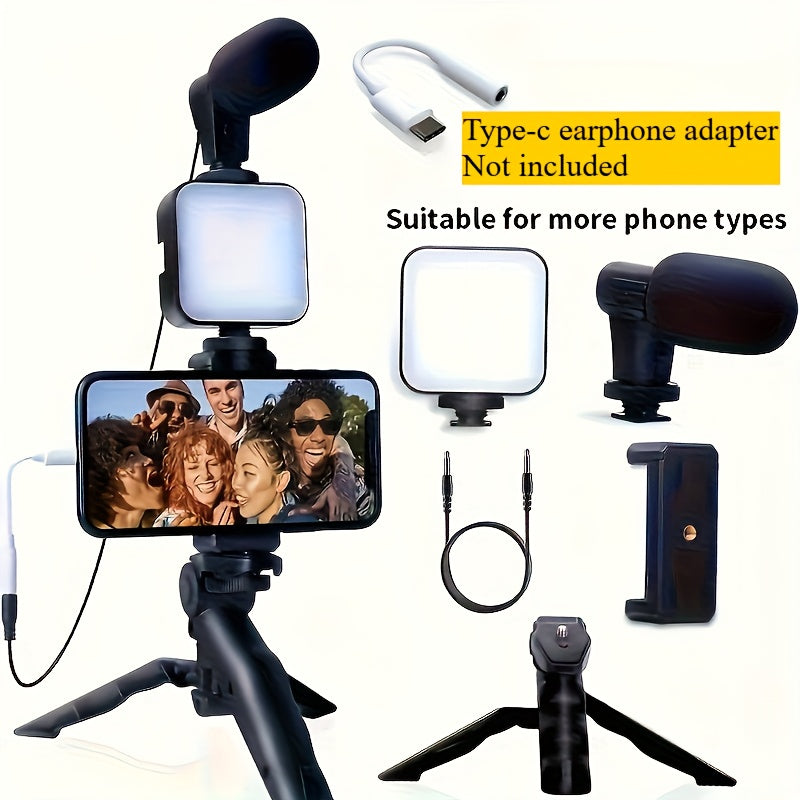 Portable LED Video Blogging Kit, Phone Holder, Ideal for Outdoor Live Streaming