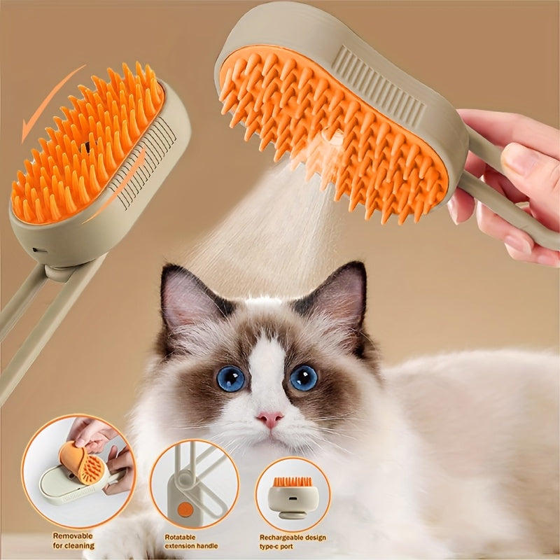 3-in-1 Rechargeable Cat & Dog Hair Removal Steam Comb with Bristles & Steam Technology