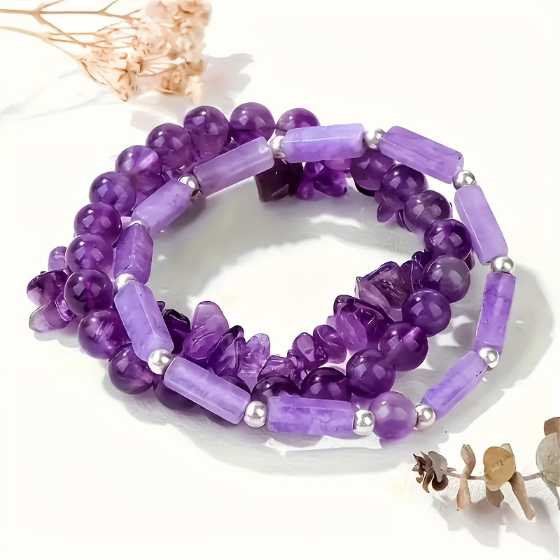 3pcs Natural Amethyst Bracelet Set