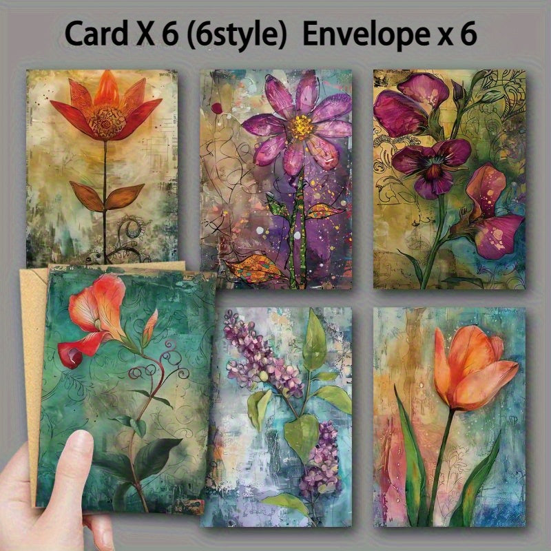 12 Spring Floral Greeting Cards Include 6 Cards and 6 Envelopes
