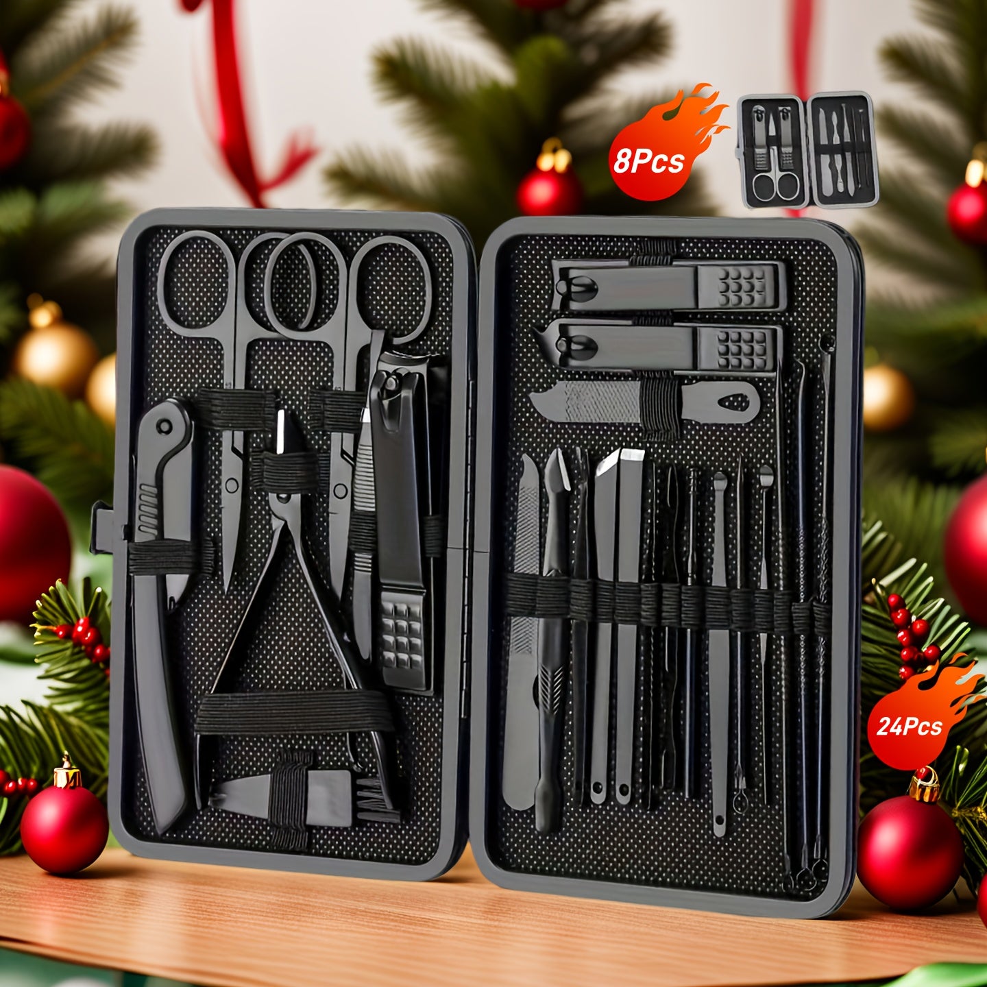 Men's Black Stainless Steel 3-in-1 Nail Clipper Set with Storage Case