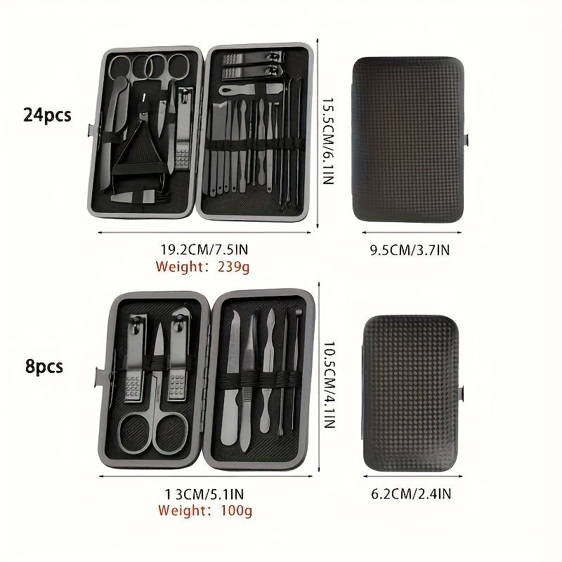 Men's Black Stainless Steel 3-in-1 Nail Clipper Set with Storage Case