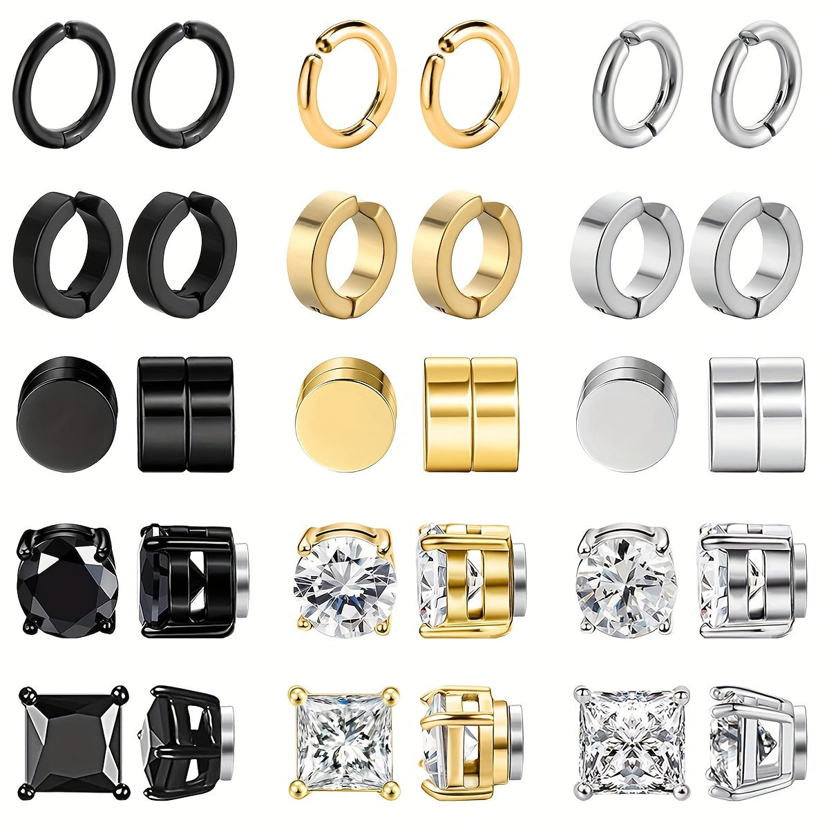 10 pcs/set classic 304 stainless steel ear clips, non perforated ear clip set, suitable for both men and women