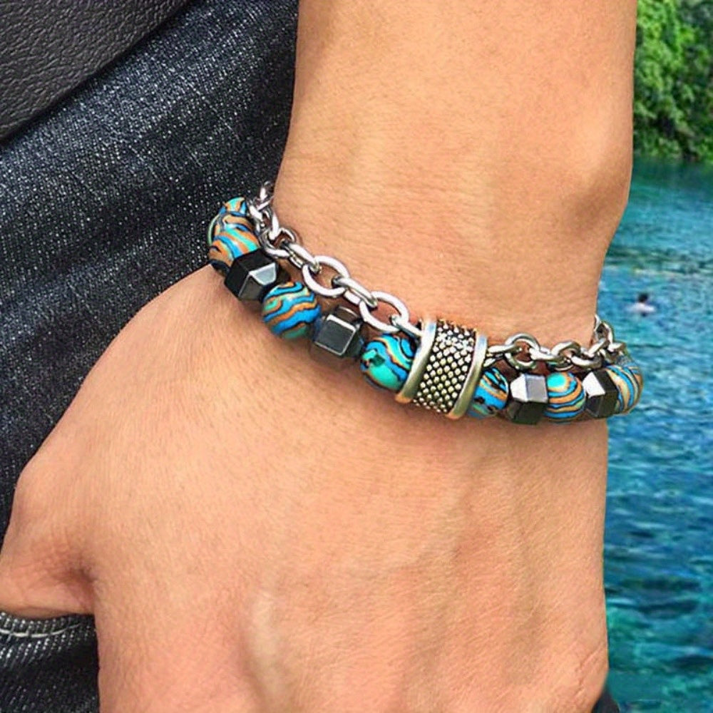 Two-Tiered Multi-Hued Malachite Bead Bracelet Featuring an O-T Clasp