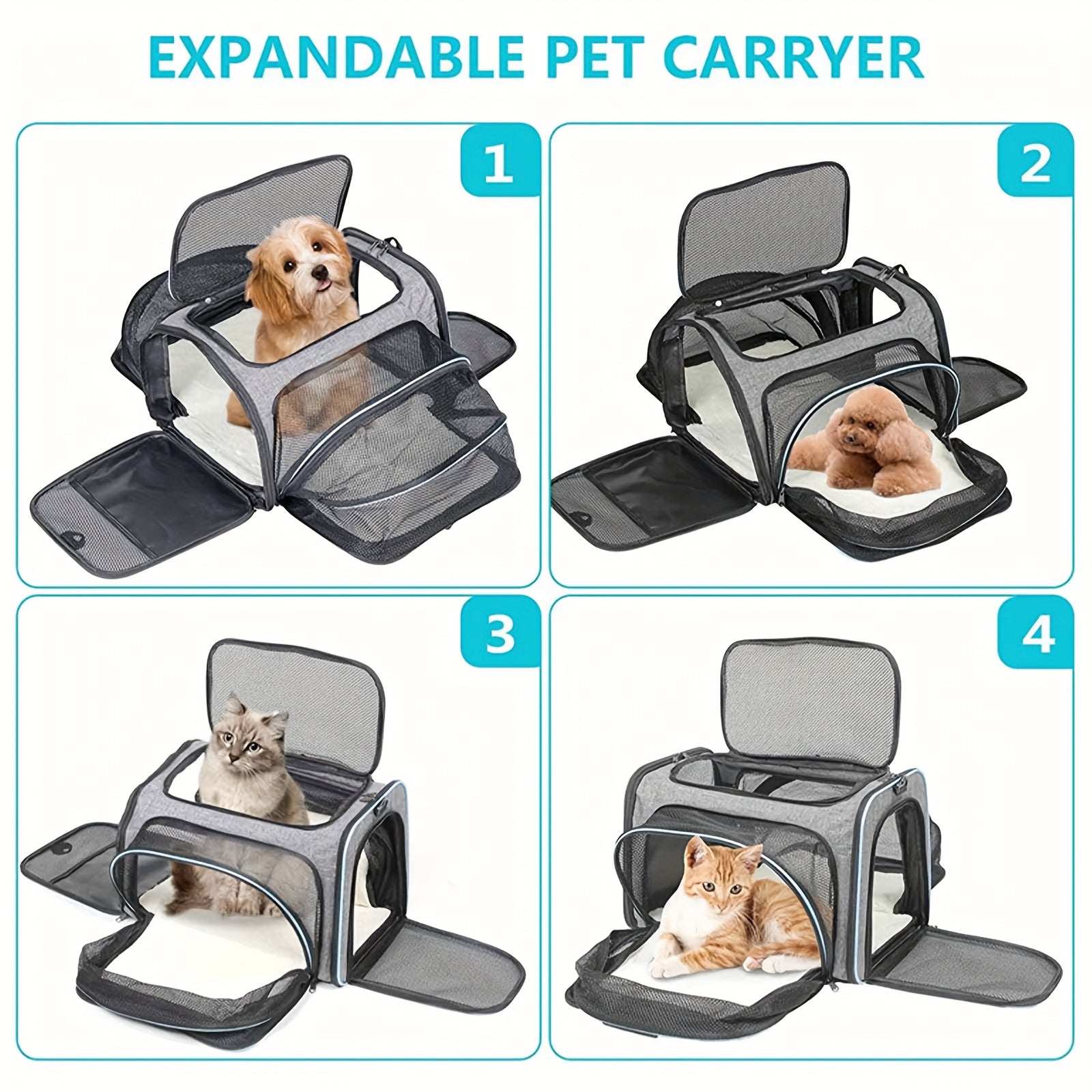 Portable Expandable Pet Carrier For Cats And Small Dogs