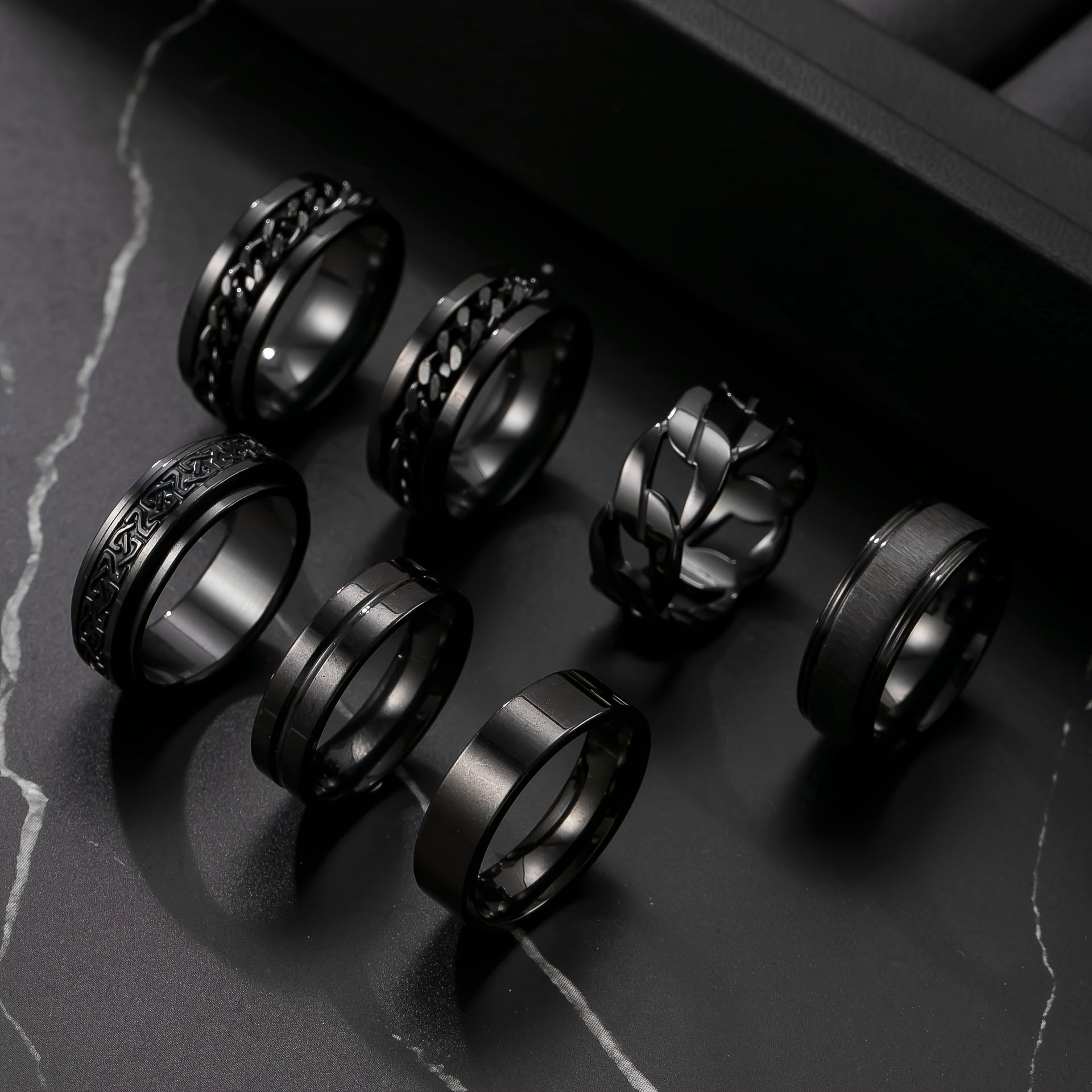 7pcs Stylish Stainless Steel Men's Rings Set |  Modern Jewelry, Durable Metal, Sleek Finish