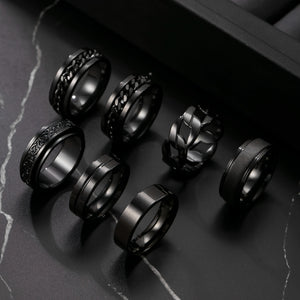 7pcs Stylish Stainless Steel Men's Rings Set |  Modern Jewelry, Durable Metal, Sleek Finish