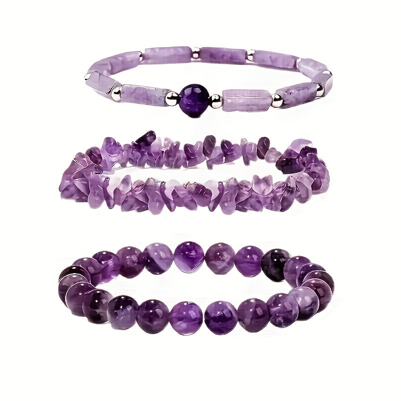 3pcs Natural Amethyst Bracelet Set