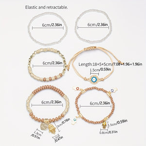 6pcs Boho Chic Handmade Beaded Bracelet Set with Eye Charms