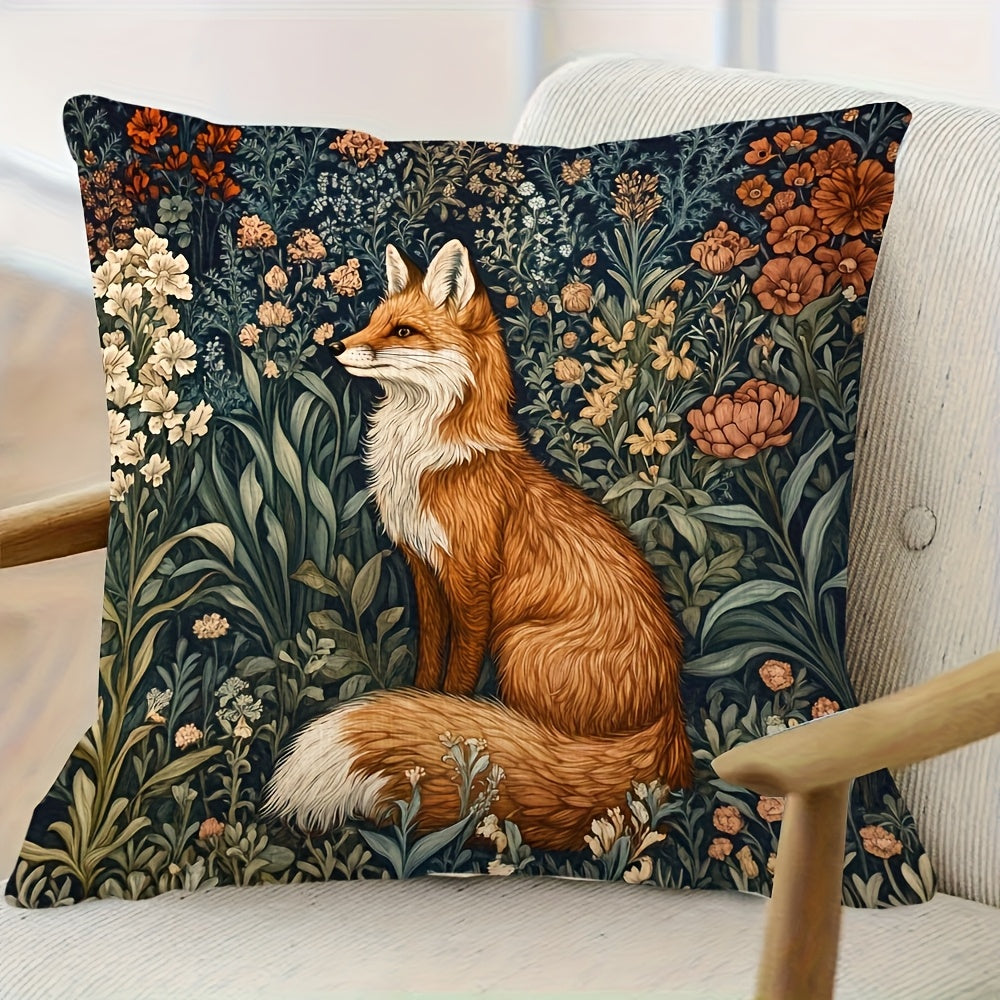 1pc William Morris Fox & Floral Decorative Pillowcase Suitable for Sofa Bed Chair