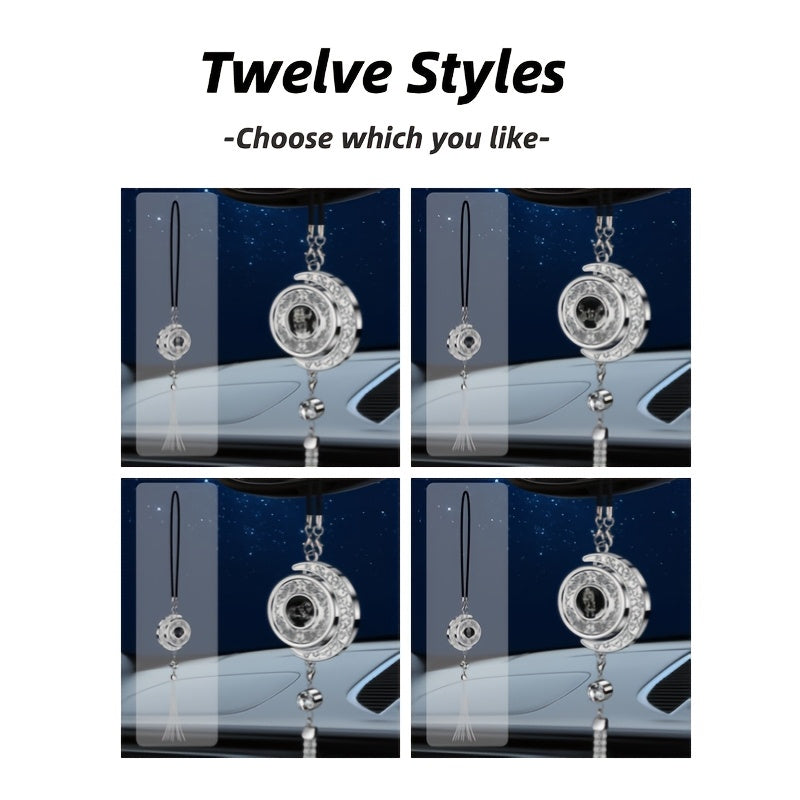 Elegant Crescent Moon Car Charm - Zodiac Series, Metal with Tassel & Bead Accents