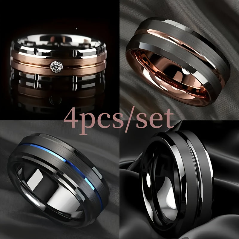 Set of 4 Men's Stainless Steel Titanium Rings, Suitable for Both Men And Women