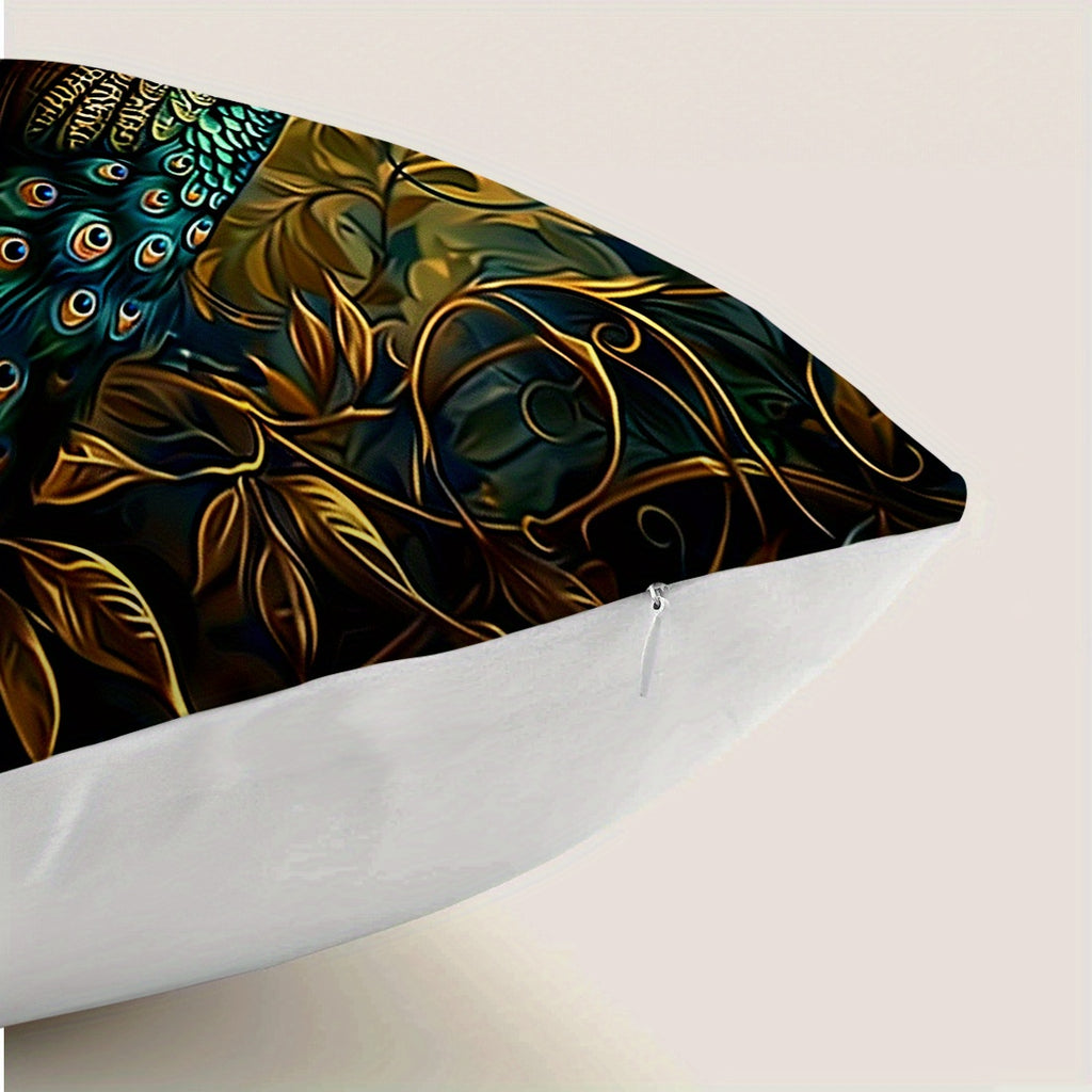 4pcs Vintage Oil Painting Peacock Four-piece Set Single-sided Printed Throw Pillow Sofa Cover