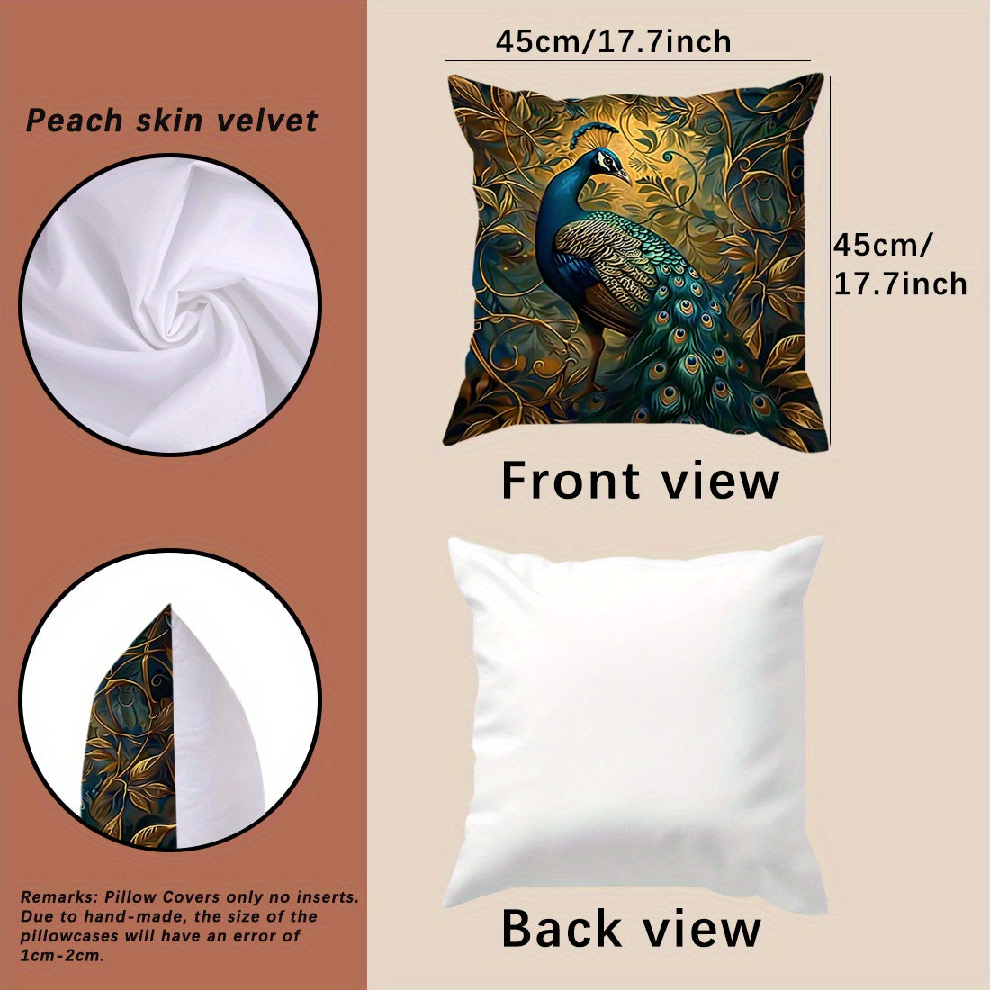 4pcs Vintage Oil Painting Peacock Four-piece Set Single-sided Printed Throw Pillow Sofa Cover