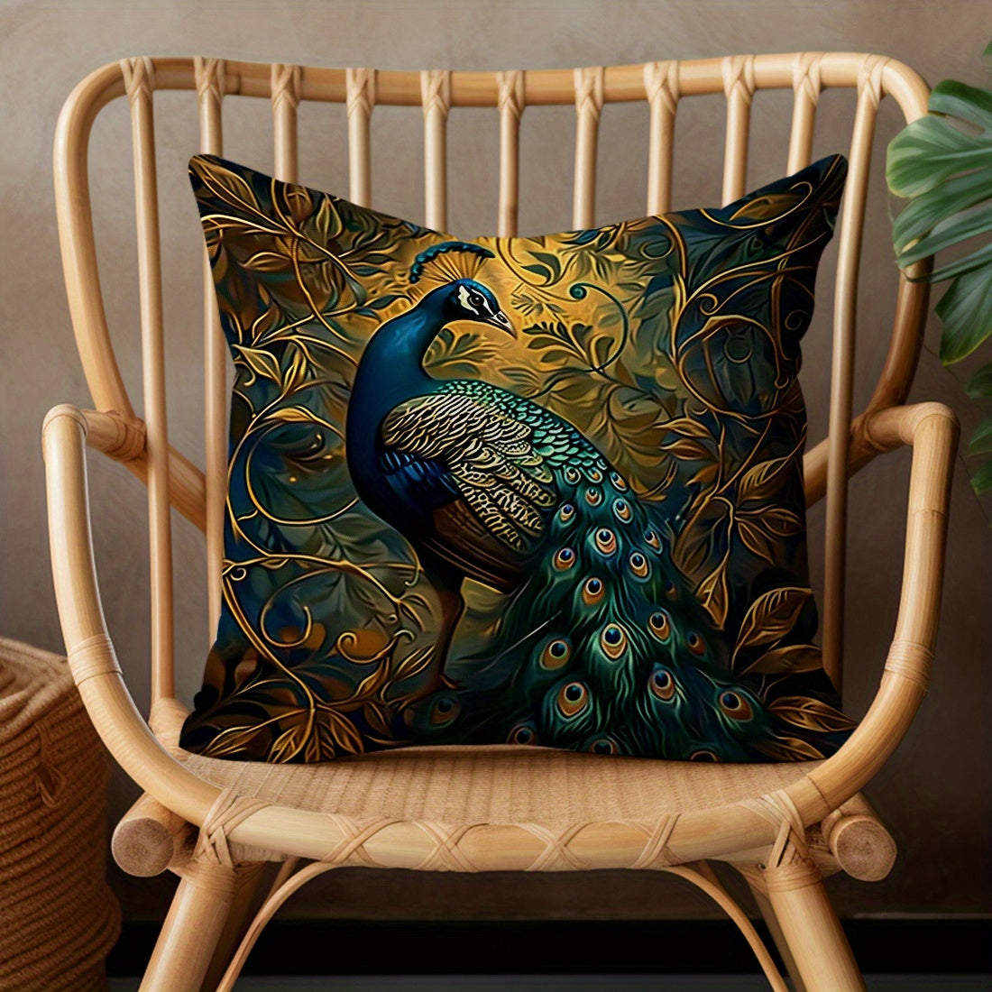 4pcs Vintage Oil Painting Peacock Four-piece Set Single-sided Printed Throw Pillow Sofa Cover