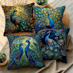 4pcs Vintage Oil Painting Peacock Four-piece Set Single-sided Printed Throw Pillow Sofa Cover