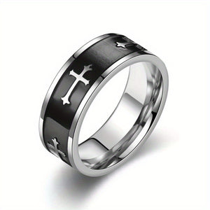 Classic Cross Corrosion Blackened Ring for Men