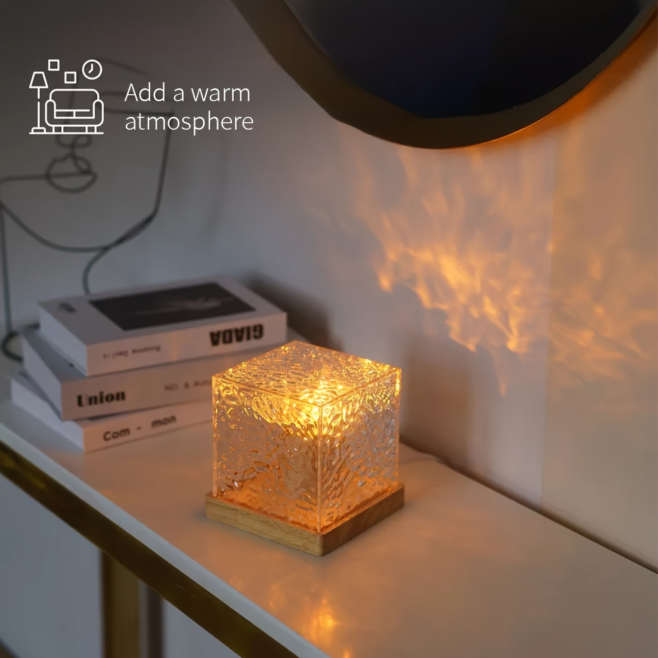 16-Color Water Ripple USB Night Light - Touch &amp; Remote Control, Auto Rotation, Flame Effect, Starry Sky Projection