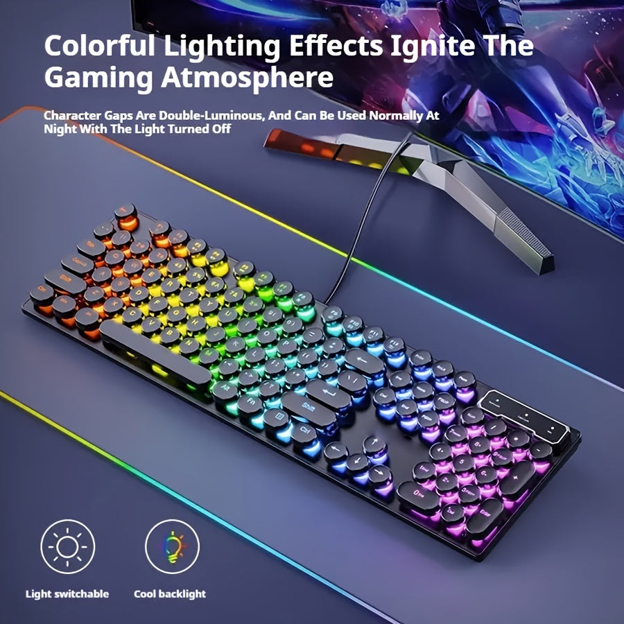 Hot Mechanical Keyboard - Wired Retro Round Key Keyboard External Keyboard And Mouse Office USB Keyboard