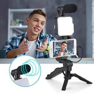 Professional Selfie Stick Video Camera Stand Microphone Kit