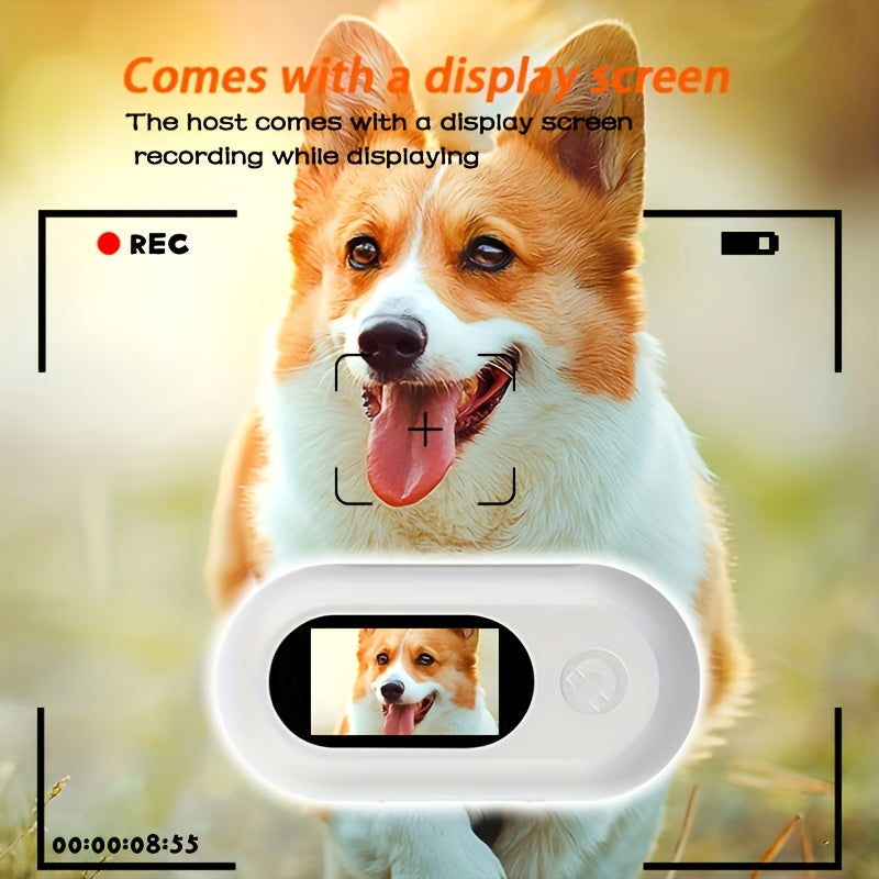 1080P Pet Camera with Display - First-Person View, Long-Lasting 350mAh Rechargeable Battery