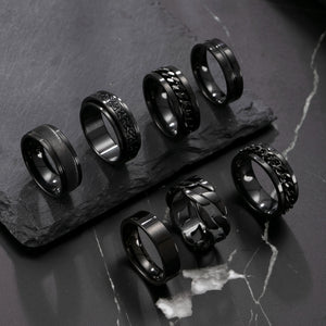 7pcs Stylish Stainless Steel Men's Rings Set |  Modern Jewelry, Durable Metal, Sleek Finish