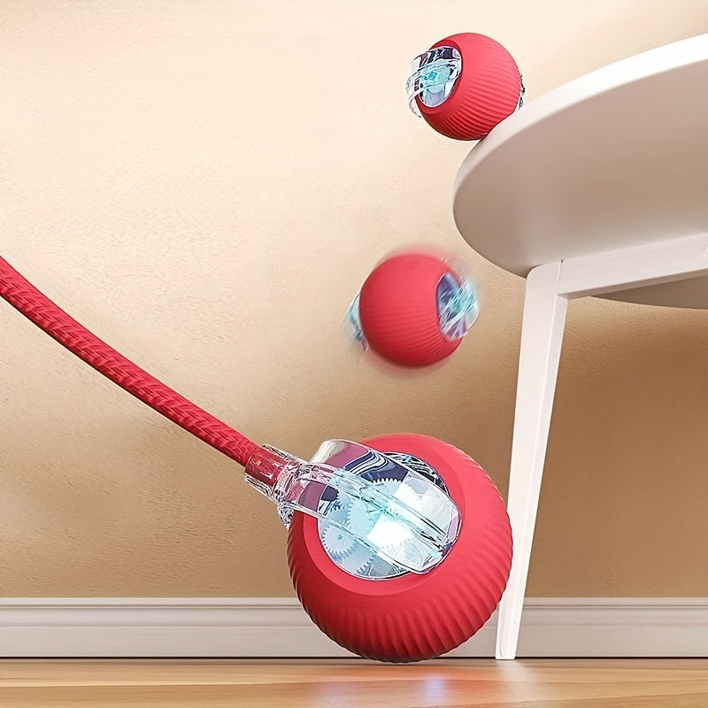 1 Automatic Rolling Cat & Dog Toy Ball with Tail Rope