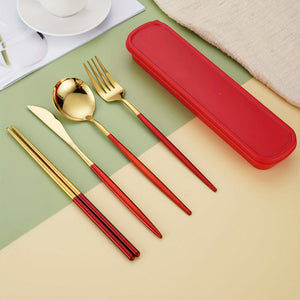 4pcs Stainless Steel Cutlery Set with Portable Cutlery Box