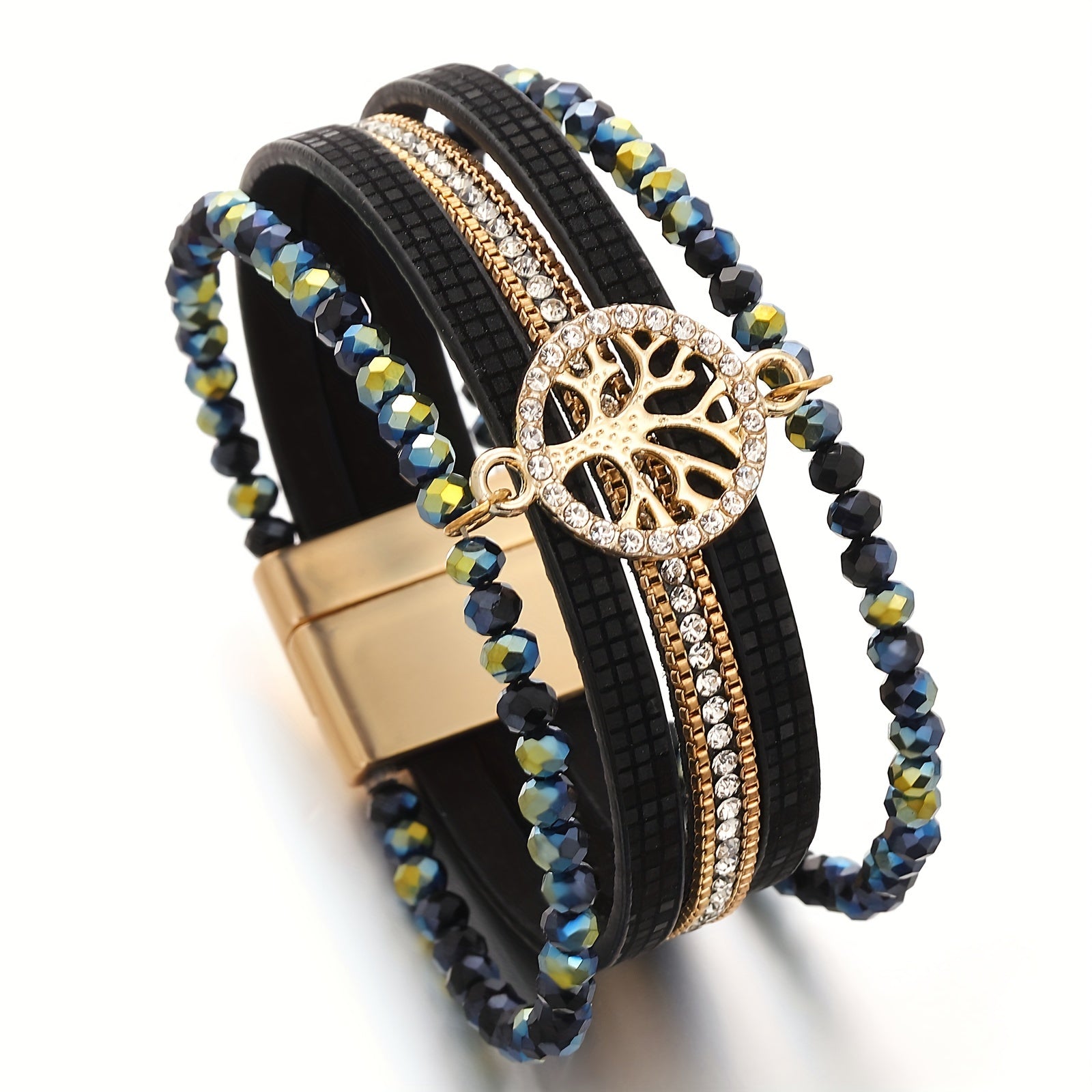 One Piece of Bohemian-Style Faux Leather Wrap Bracelets Featuring a Tree of Life Charm