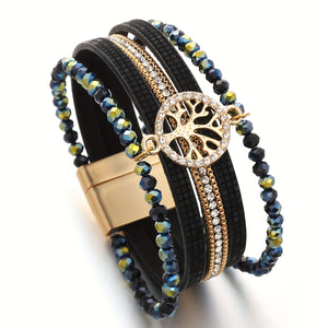One Piece of Bohemian-Style Faux Leather Wrap Bracelets Featuring a Tree of Life Charm