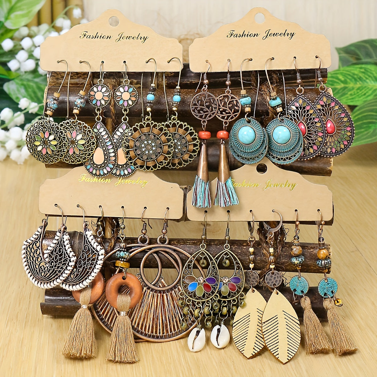 12 Pairs Bohemian Vintage Style Women's Fashion Dangle Earrings Set