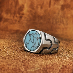 Titanium Stainless Steel retro Faux Gemstone turquoise Rings