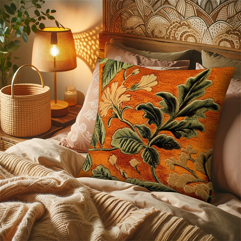 1pc Vintage Style Orange Square Pillow Cover, Double-Sided Maple Leaf Print