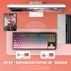 ATTACK SHARK M87 80% Wireless Gaming Keyboard, 87 Keys Rainbow Lights TKL Mechanical Feeling SA PBT Keyboard For Mac/Win, Wireless 5.0/2.4Ghz Dual Mode Pc Membrane Keyboards For Silent Office/Gaming