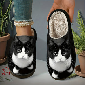 Cute Black and Slippers - Soft Plush Indoor