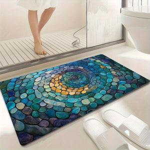 1pc Abstract Blue Spiral Mosaic Bathroom Mat
