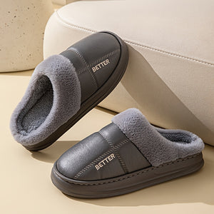 Men's Extra Large PU Slip-On Slippers with Plush Lining