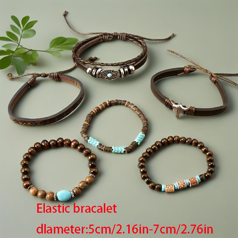 Set of 6 Brown Classic Bull Head Sunflower Bracelets, Stackable And Adjustable