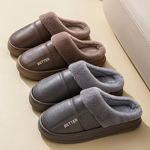 Men's Extra Large PU Slip-On Slippers with Plush Lining